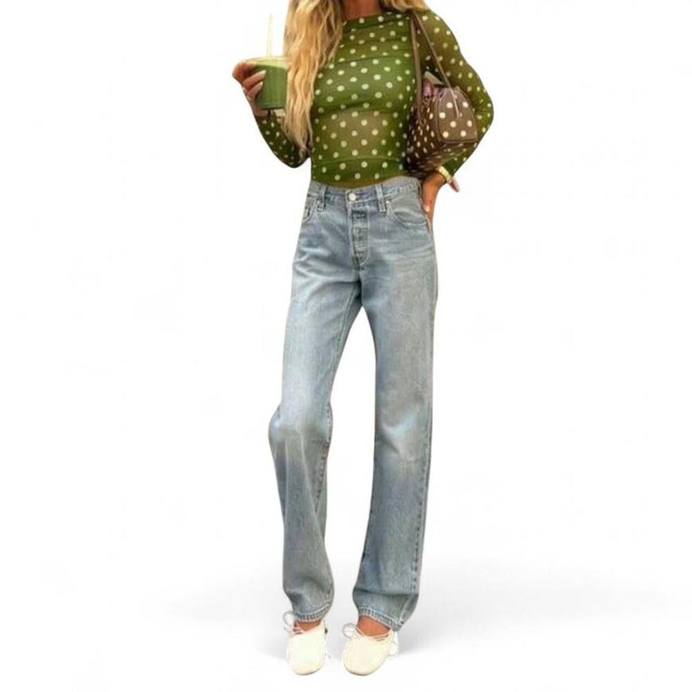 Green Polka Dot Mesh Top Sheer Ruched Long Sleeve Y2K Coquette Women’s Small